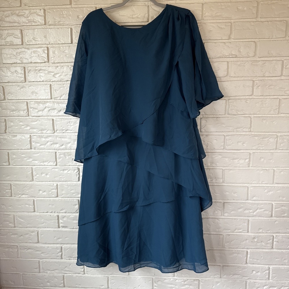 Mother‎ Of The Bride Groom Dress Size 16 Teal Chiffon Tiered